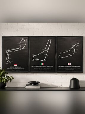 F1 Circuit Posters Monaco Suzuka Monza Track Maps 3PC Set